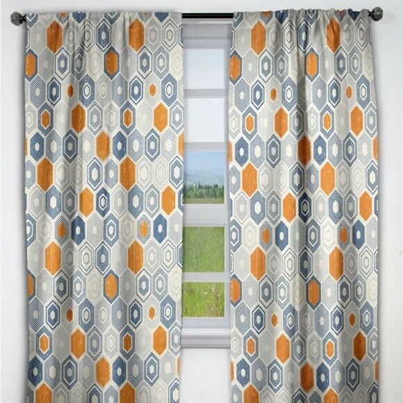 Designart Retro Hexagon Pattern IX Mid-Century Modern Blackout Curtain 2 panels - Picture 1 of 8